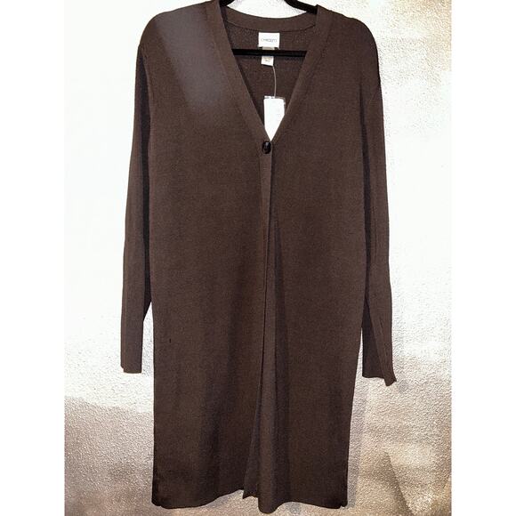 Chico’s  Cool Crepe  Englewood  Fudge  Long  Cardigan  Medium  NWT - Picture 1 of 13